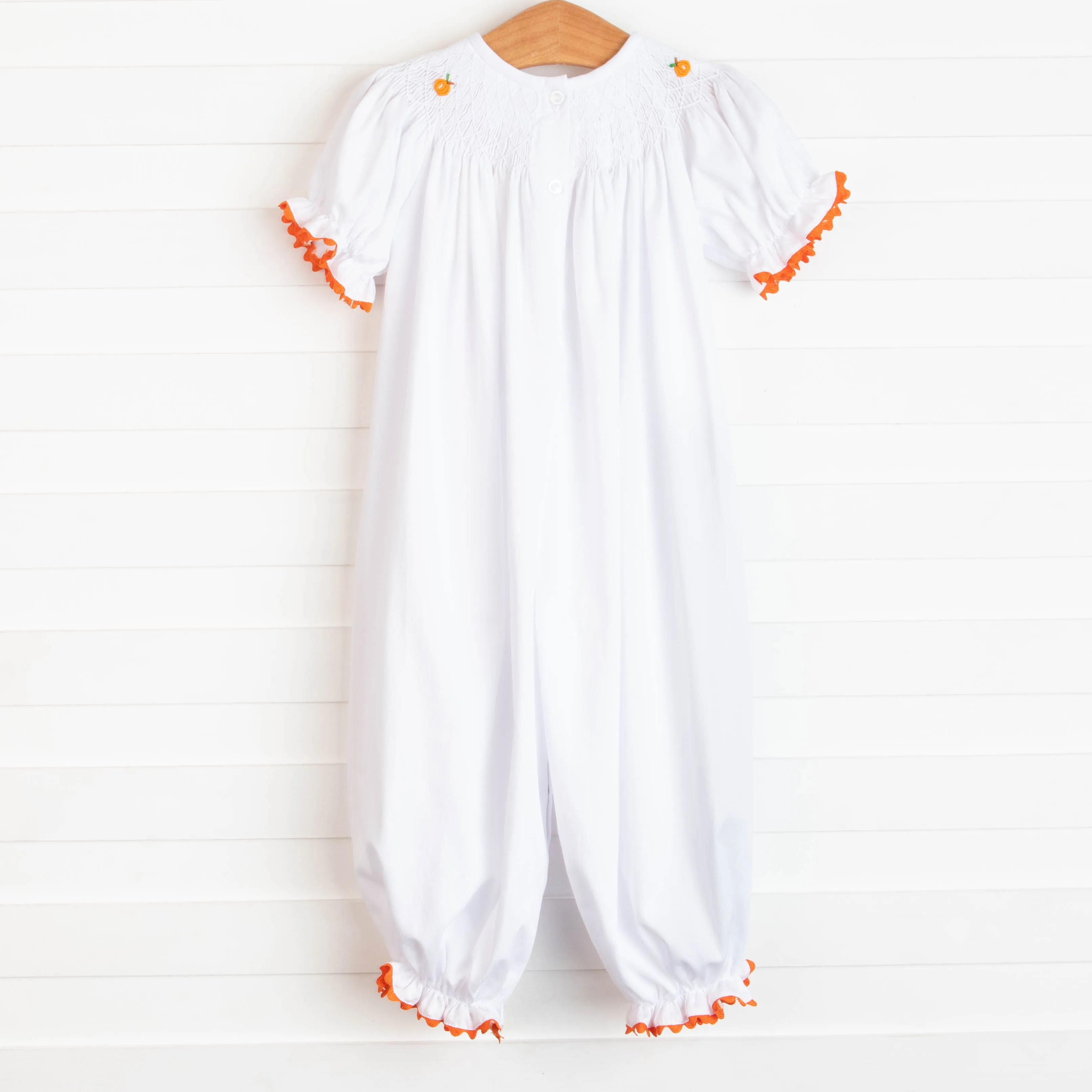 Pick of the Patch Smocked Bubble Romper, White