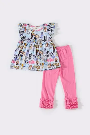 Pink character ruffle pants set