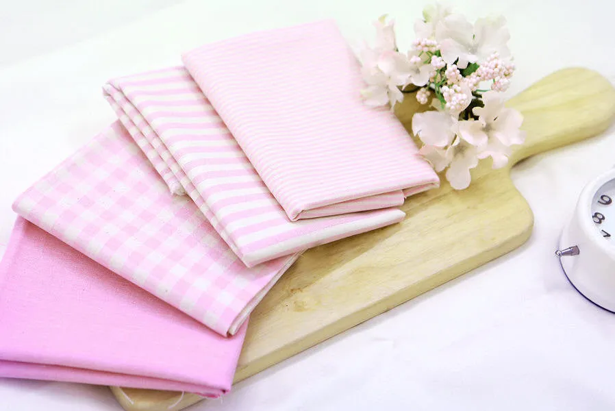Pink Cotton Fabric - Plaid, Solid, Small Stripes or Big Stripes - By the Yard 75448