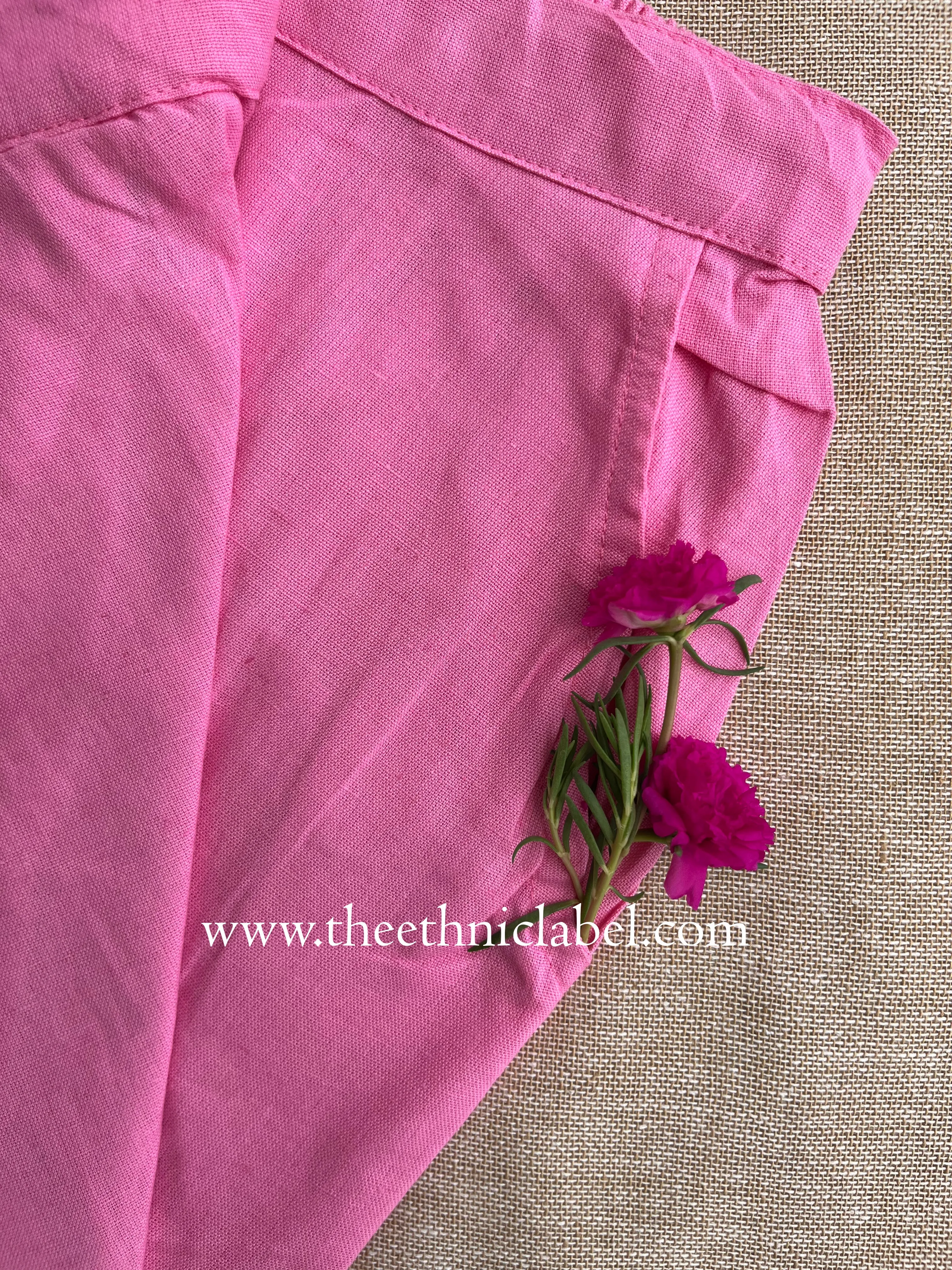Pink Flex Cotton Straight Pants