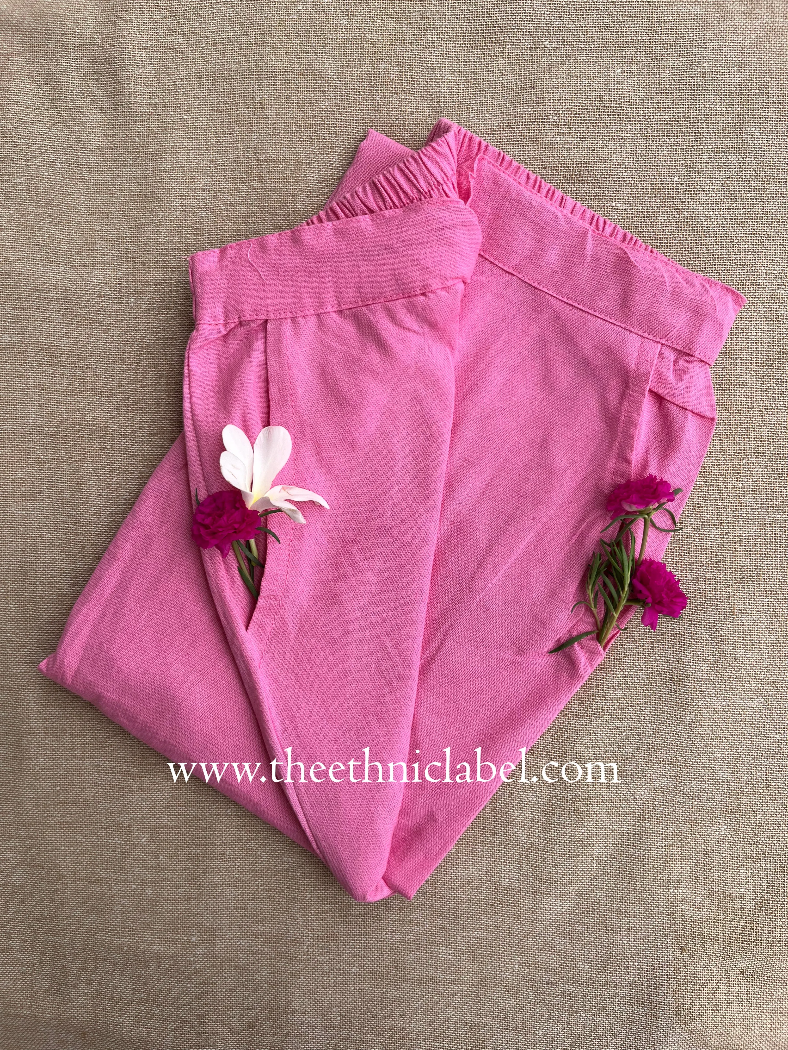 Pink Flex Cotton Straight Pants