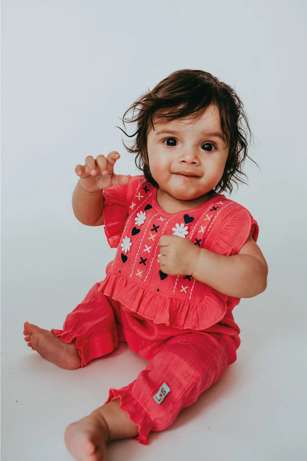 Pink Floral Embroidered Romper
