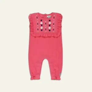 Pink Floral Embroidered Romper
