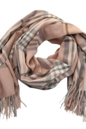 Pink Plaid Tassel Scarf