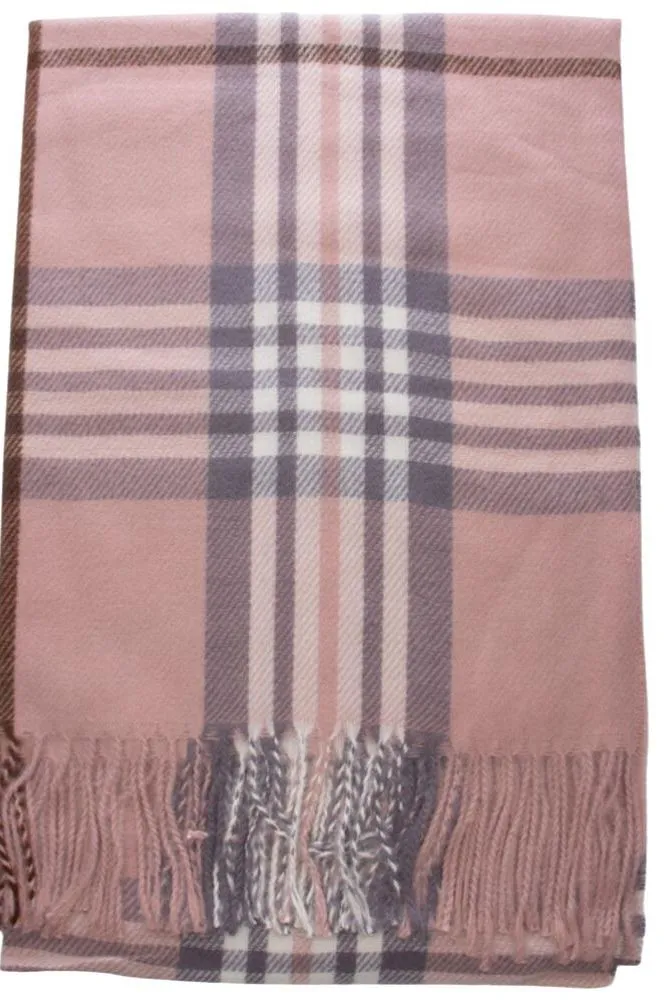 Pink Plaid Tassel Scarf