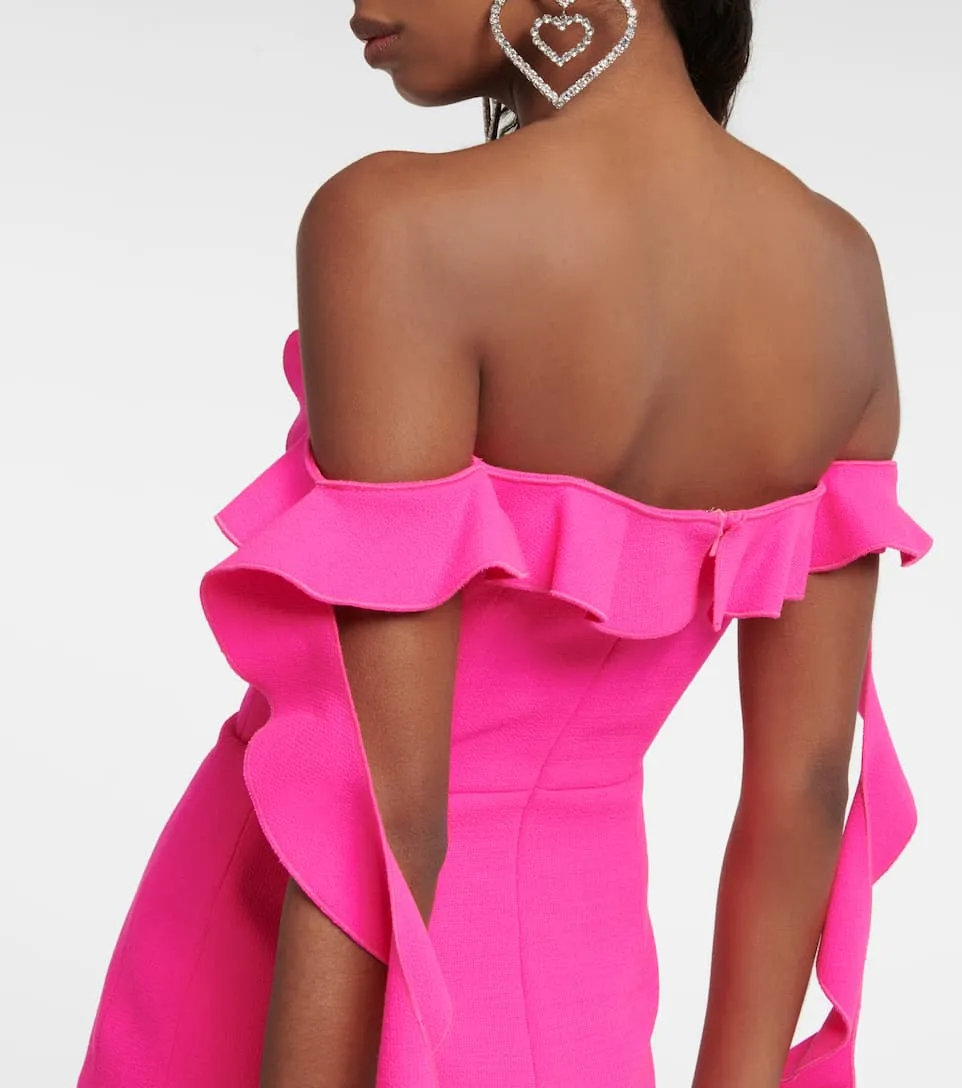 Pink Ruffled Off The-Shoulder Mini Bandage Dress