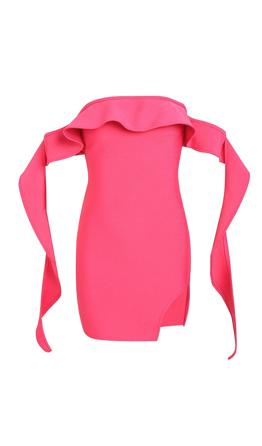 Pink Ruffled Off The-Shoulder Mini Bandage Dress