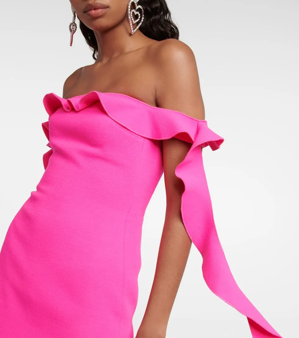 Pink Ruffled Off The-Shoulder Mini Bandage Dress