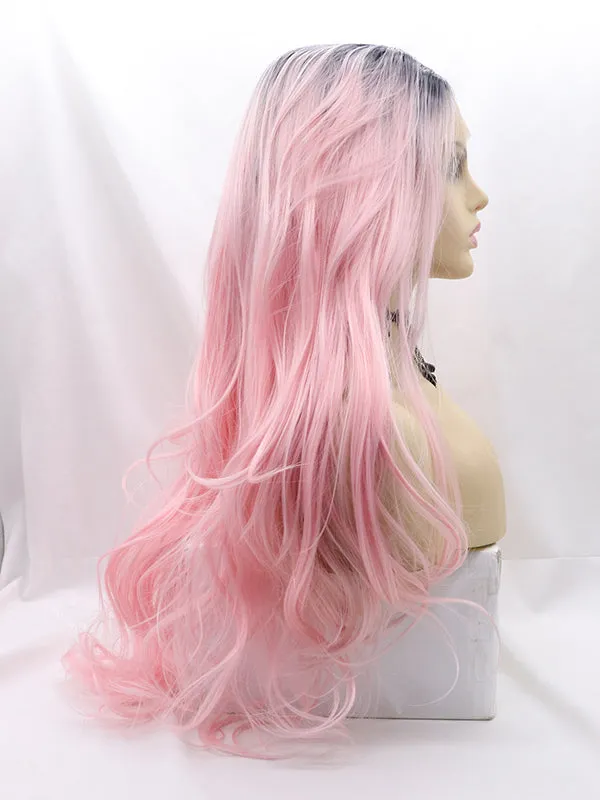 Pink Straight Ombre Synthetic Lace Front Wigs