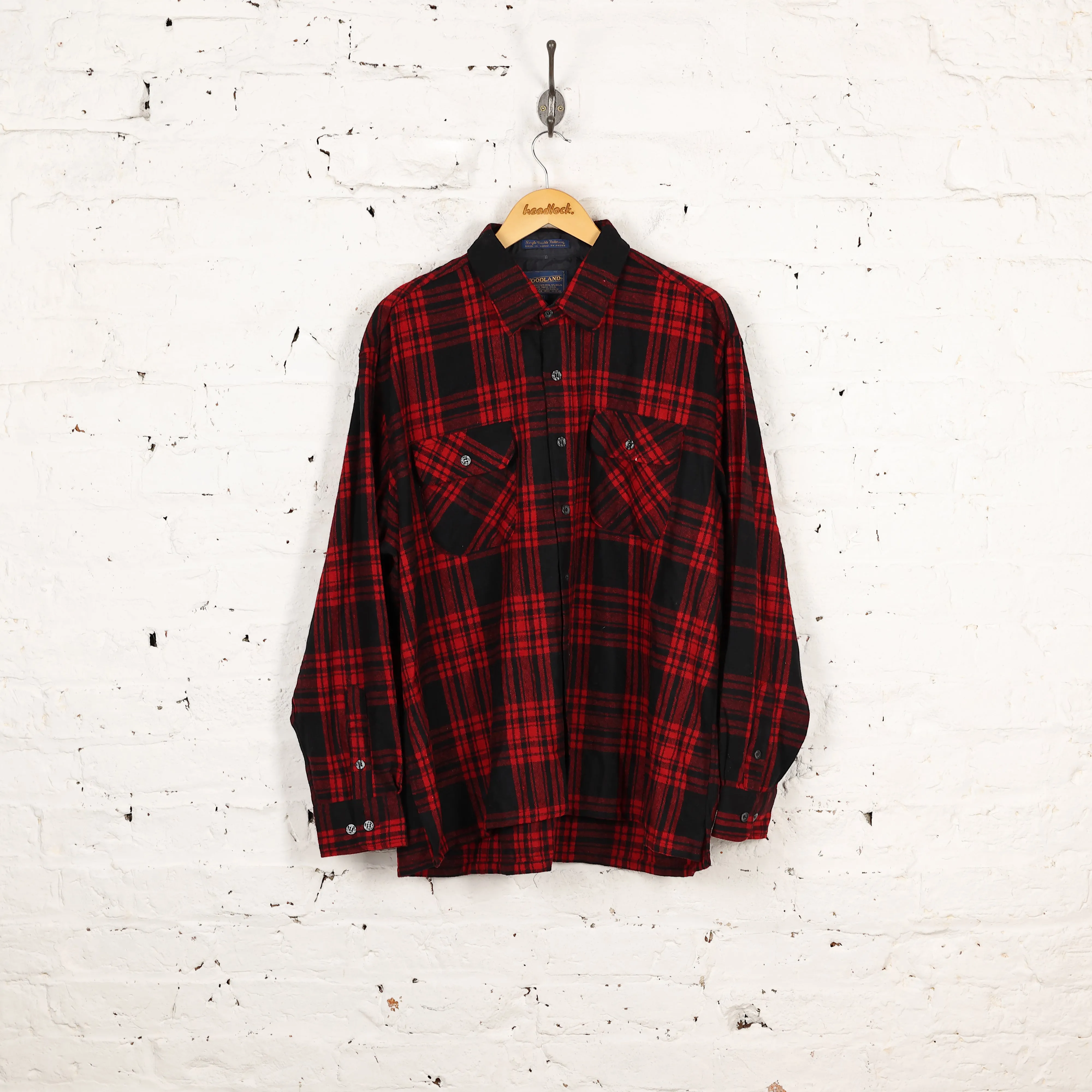 Plaid Check Wool Shirt - Red/Black - XL