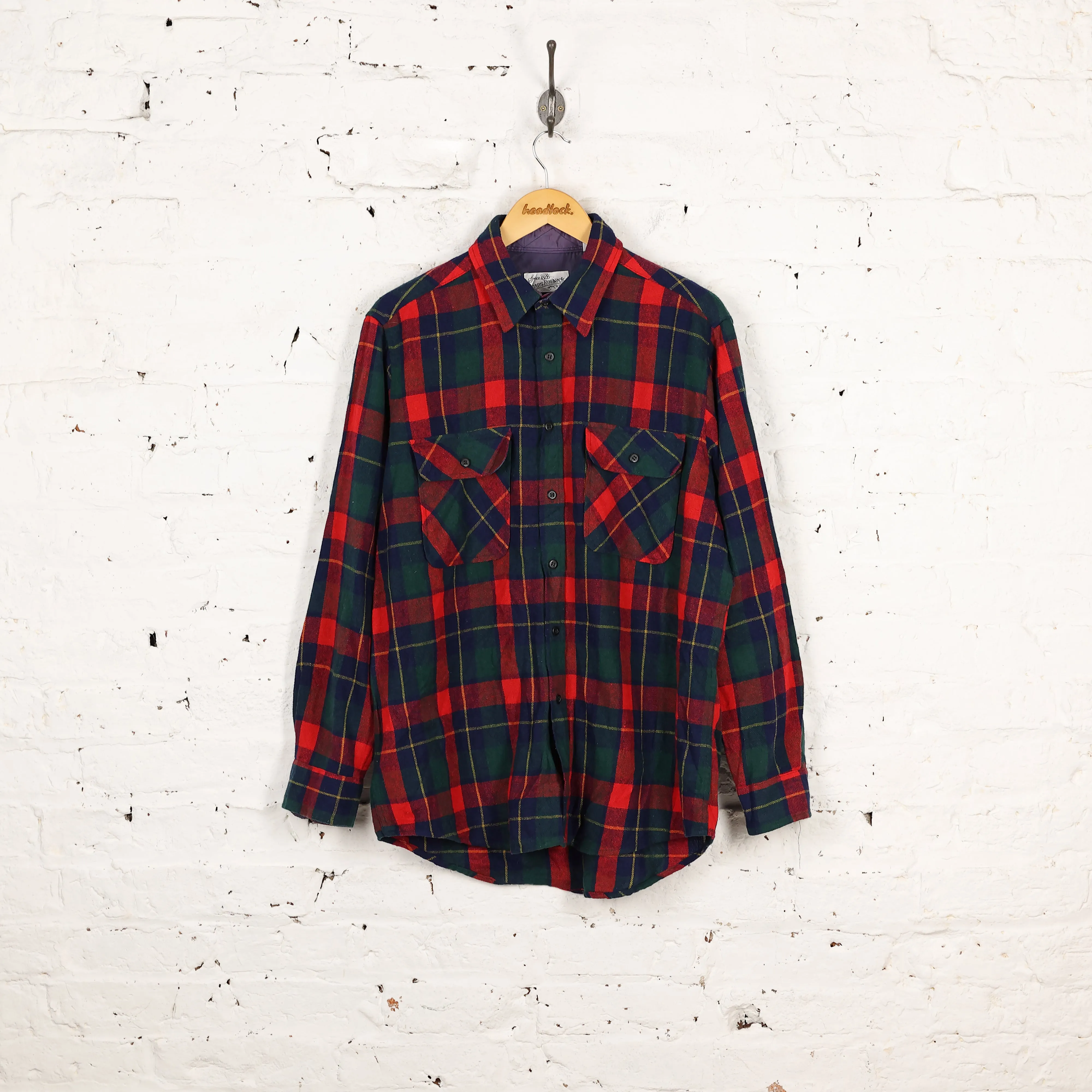 Plaid Check Wool Shirt - Red/Blue - L