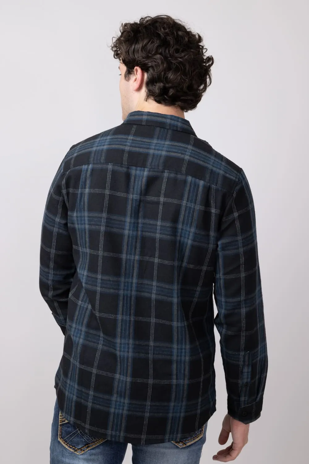 Plaid Flannel Shirt for Men in Black Blue | TQ8281GL-BLACKBLUE