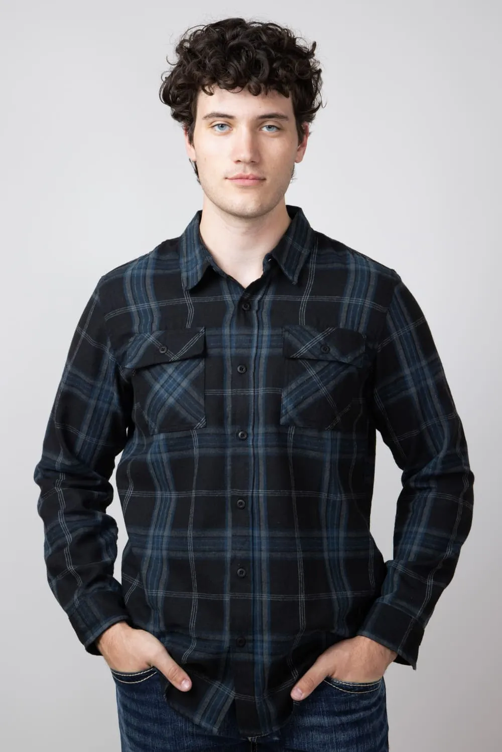 Plaid Flannel Shirt for Men in Black Blue | TQ8281GL-BLACKBLUE