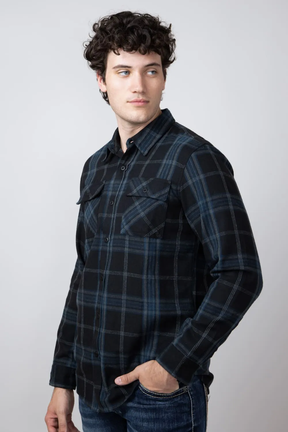 Plaid Flannel Shirt for Men in Black Blue | TQ8281GL-BLACKBLUE