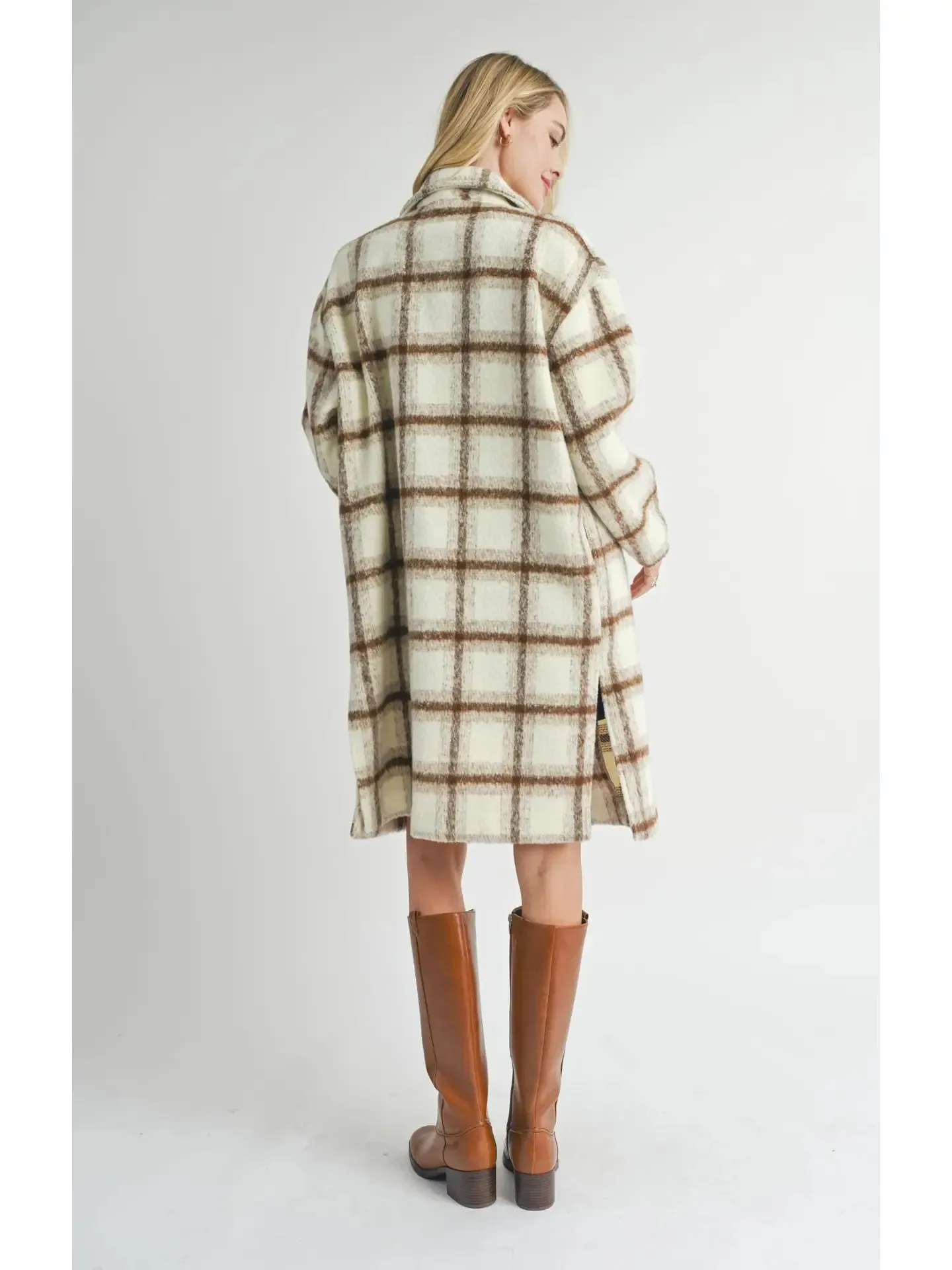 Plaid Long Open Front Coat {Ivory}
