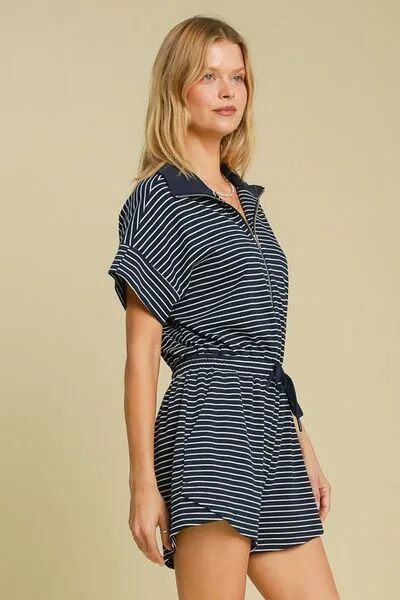 Playful Stripe Half-Zip Romper