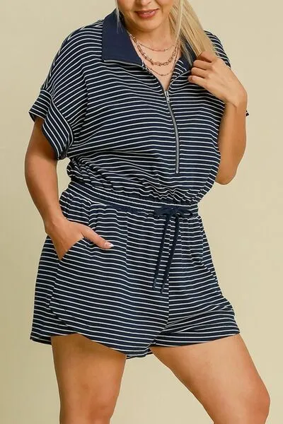 Playful Stripe Half-Zip Romper