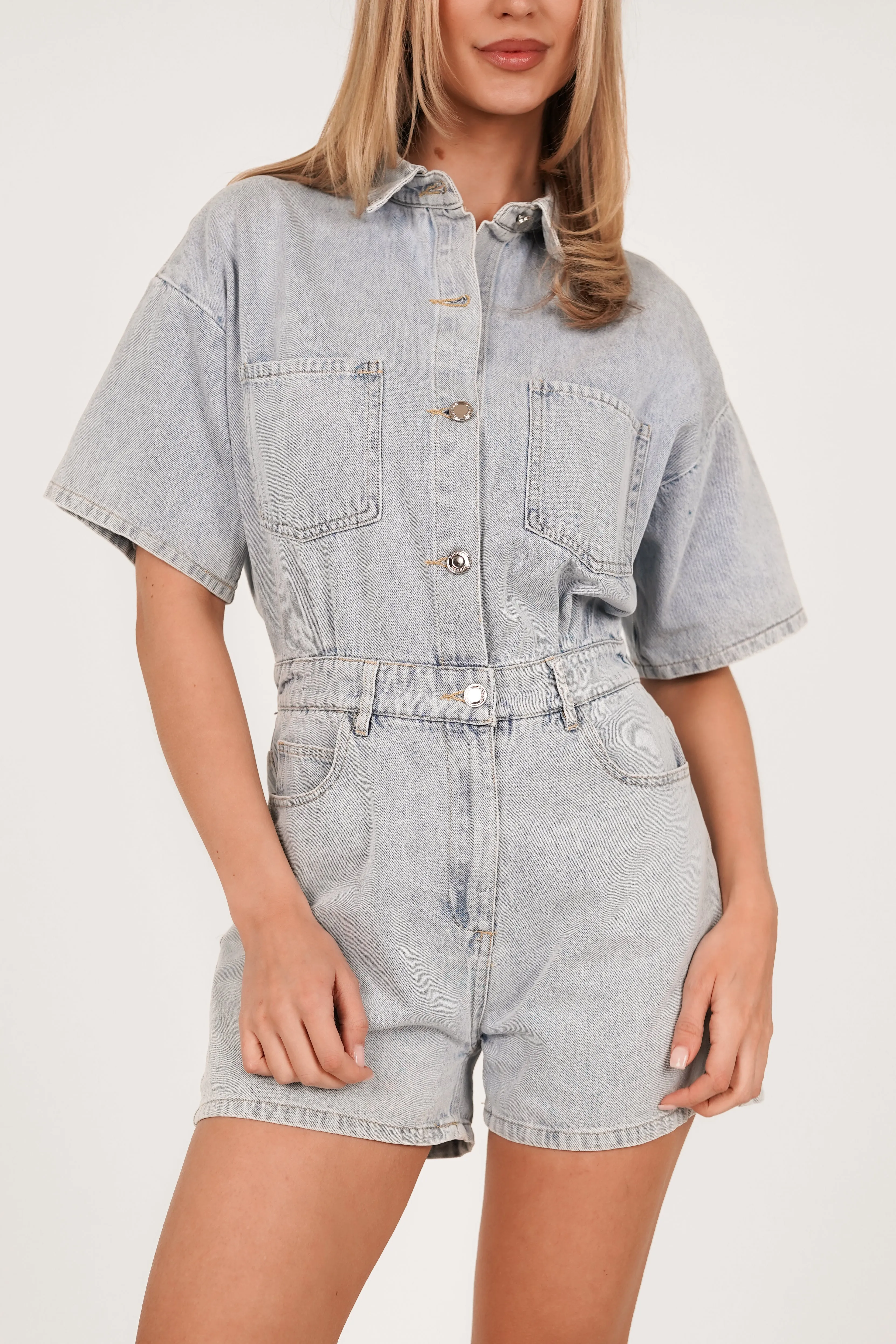 Playsuit denim korte mouw blauw - Daisy