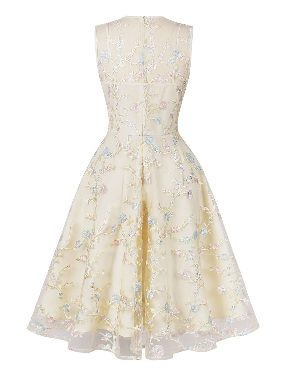Plum Flower Embroidered 1950S Vintage Swing Dress