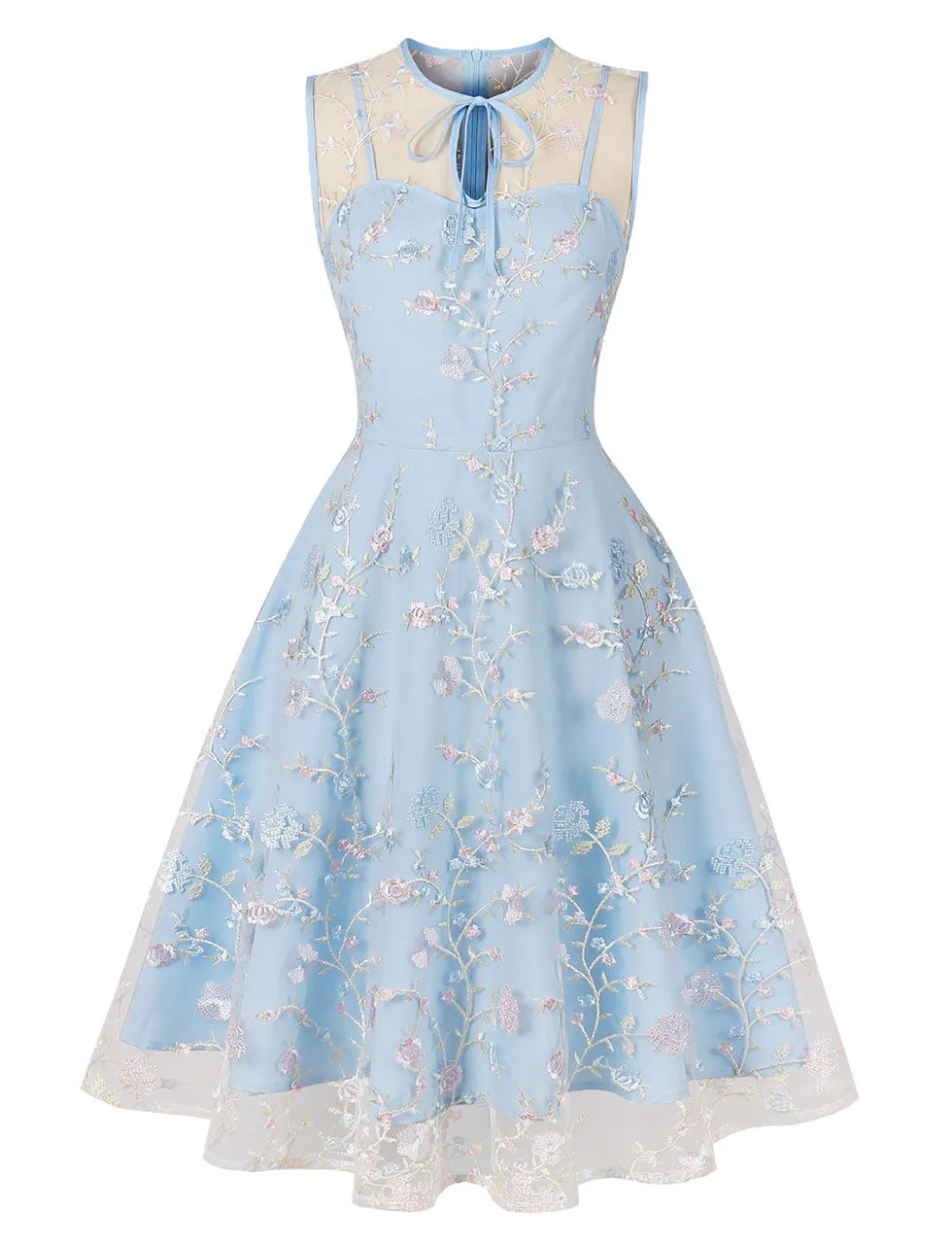 Plum Flower Embroidered 1950S Vintage Swing Dress