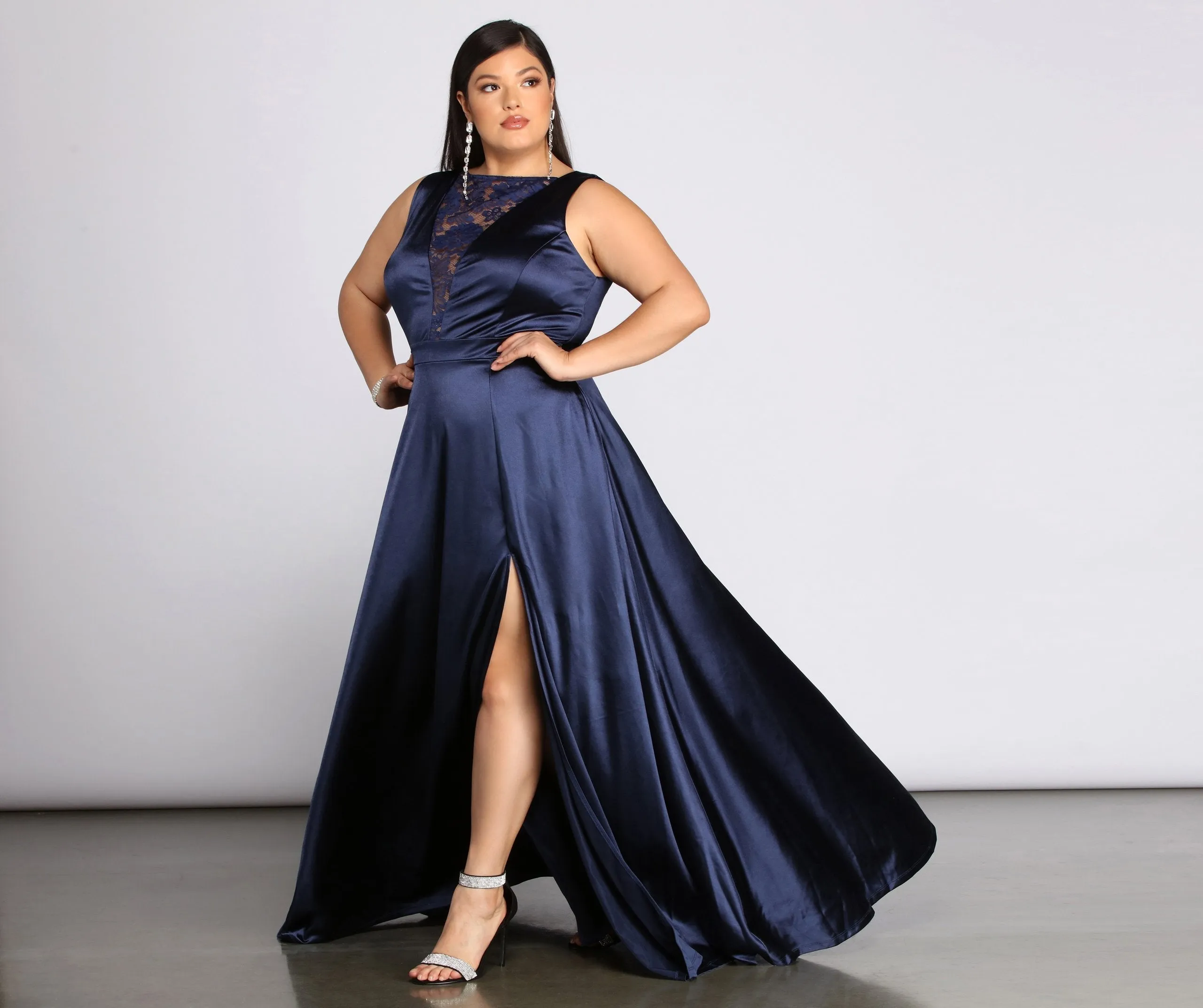 Plus Charlene Formal Charming Satin Lace Dress