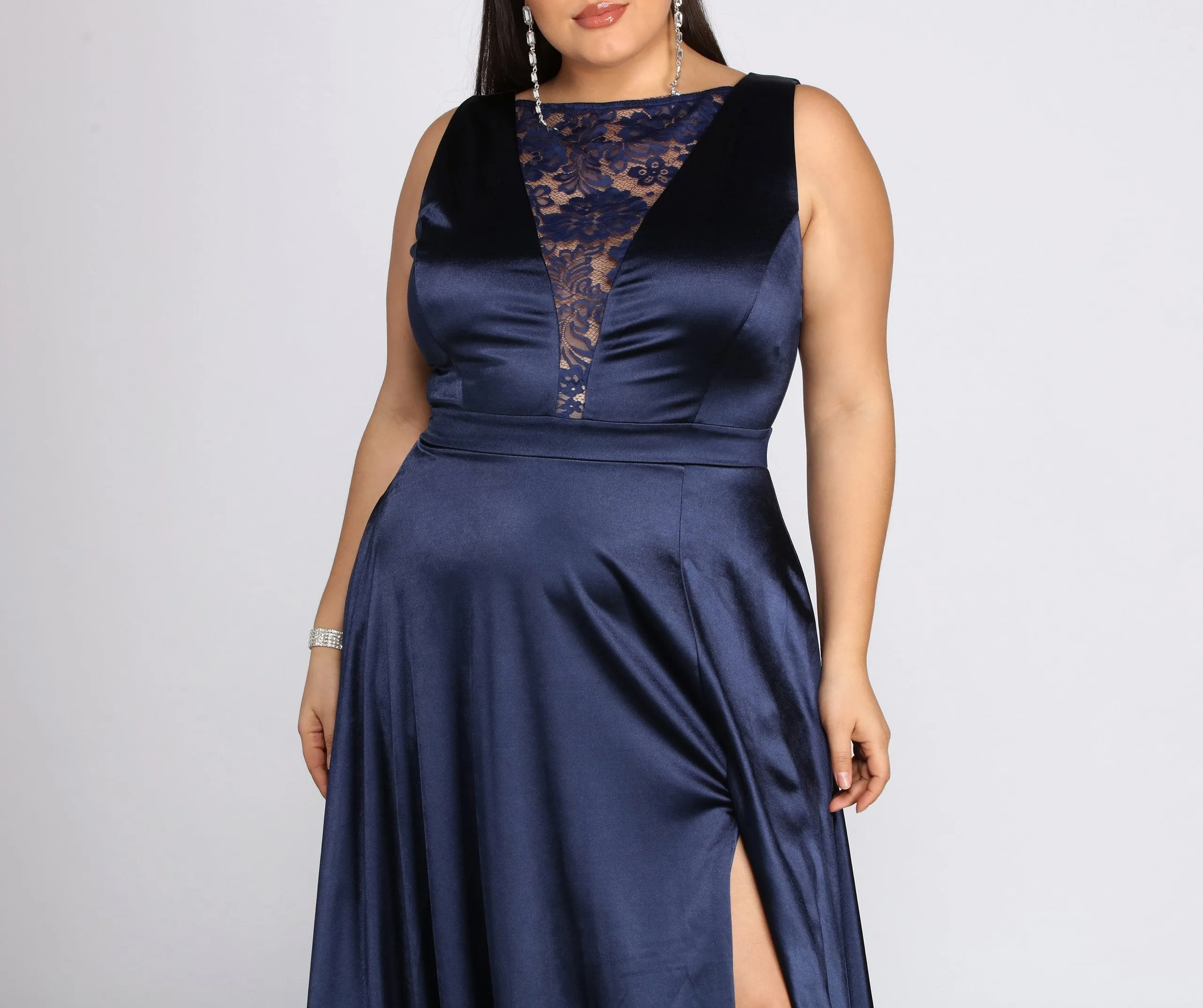 Plus Charlene Formal Charming Satin Lace Dress