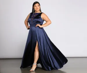 Plus Charlene Formal Charming Satin Lace Dress