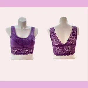 Plus lilac grey seamless stretch lace bralette