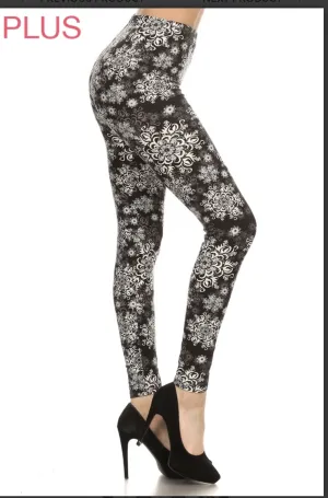 Plus Size Abstract Snowflake Print Leggings