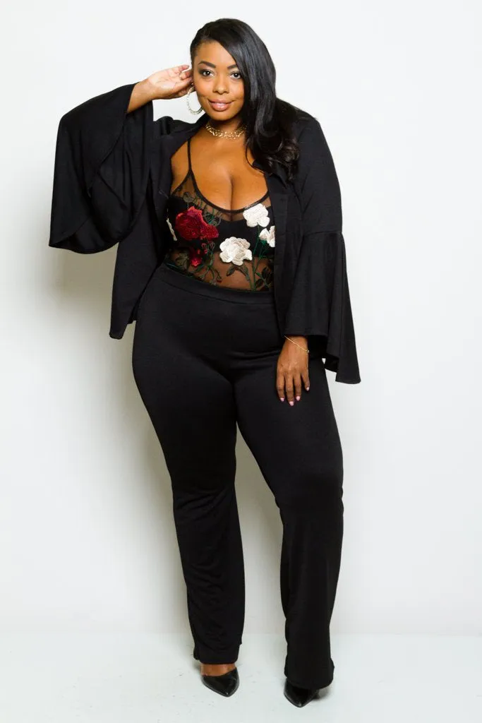 Plus Size Bell Sleeve Blazer and Pants Set