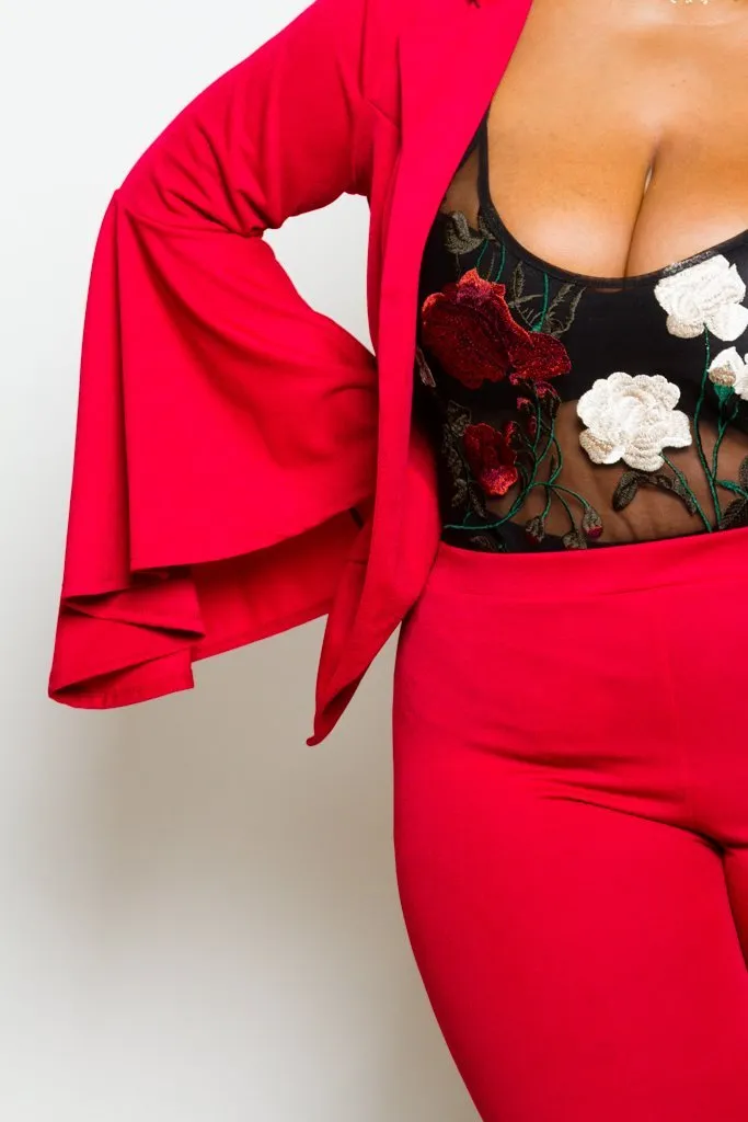 Plus Size Bell Sleeve Blazer and Pants Set