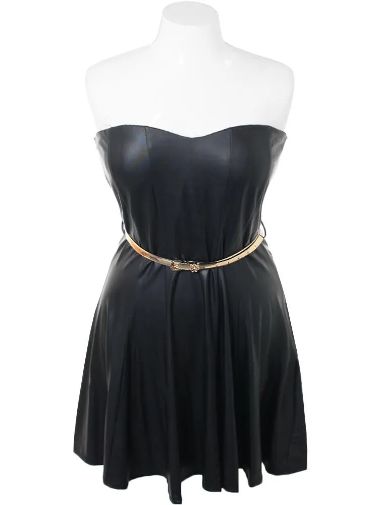 Plus Size Bombshell Leather Gold Belt Dress