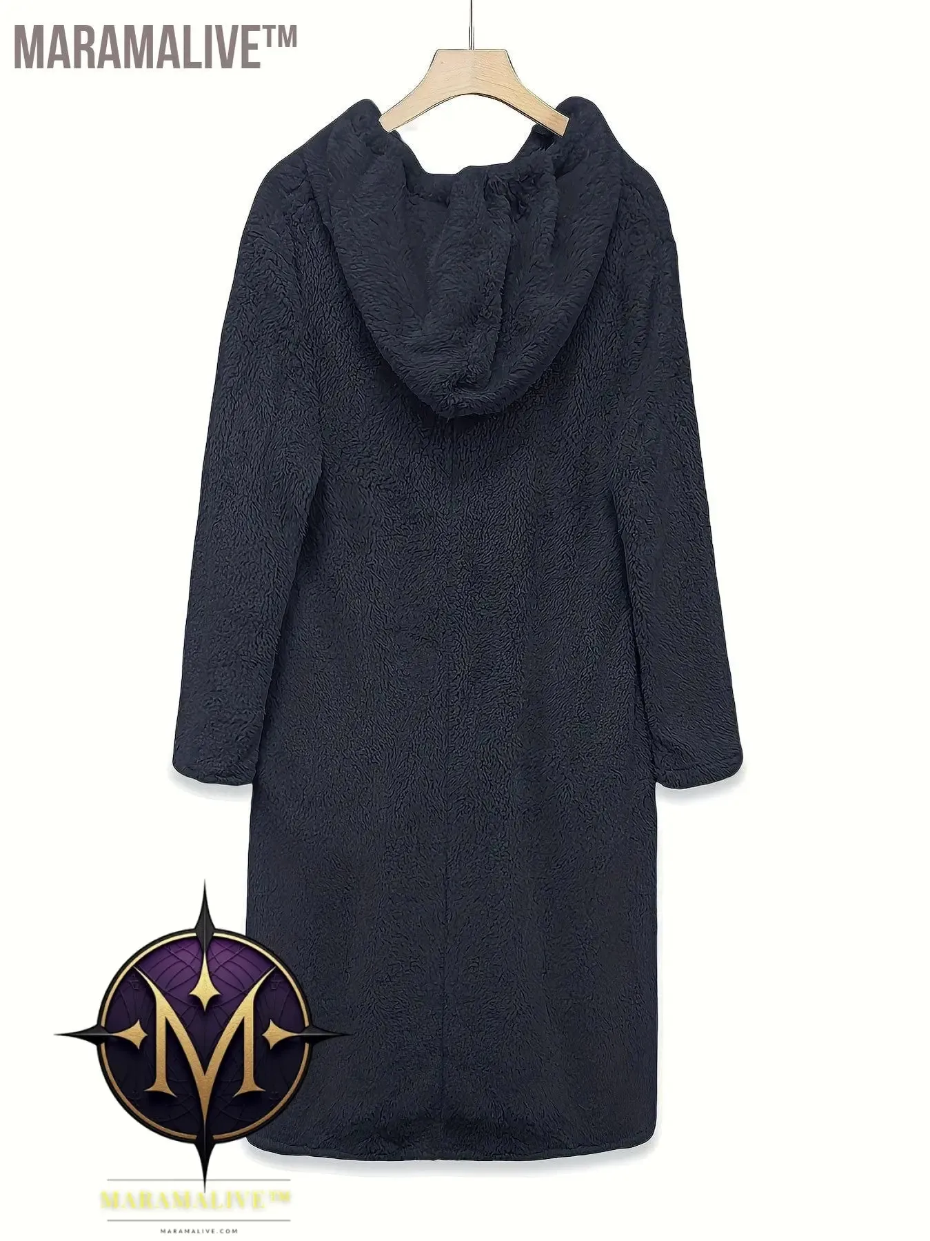 Plus Size Casual Dress, Women's Plus Solid Fleece Long Sleeve Drawstring Hooded Dress With Pockets