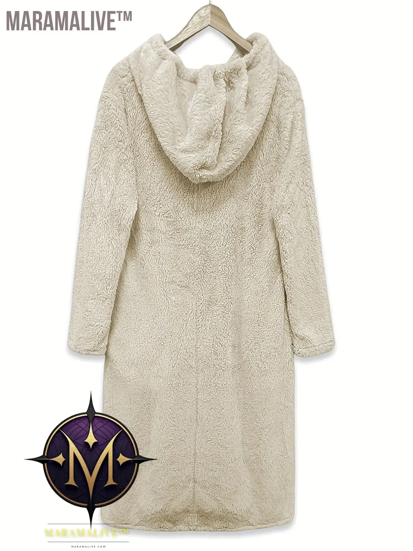 Plus Size Casual Dress, Women's Plus Solid Fleece Long Sleeve Drawstring Hooded Dress With Pockets