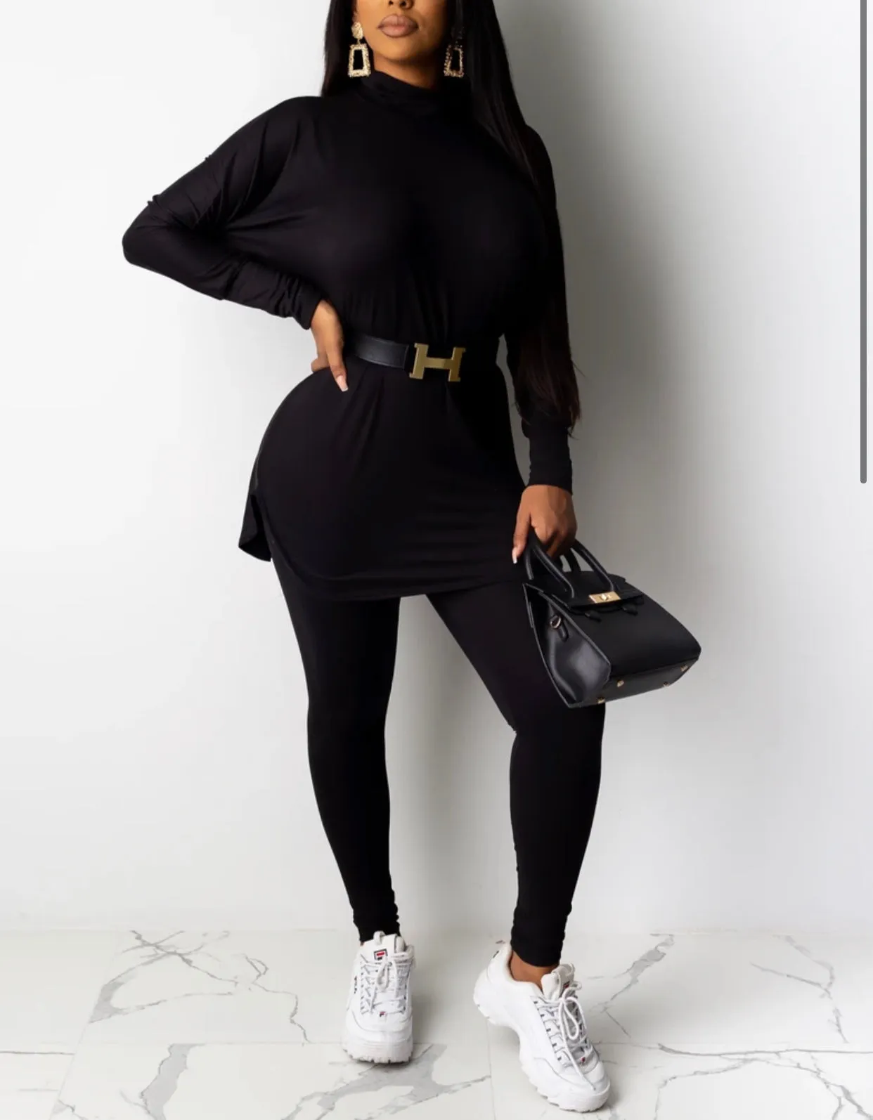 PLUS SIZE! CLASSY CUTE MOCK NECK MATCHING PANTS SET‼️