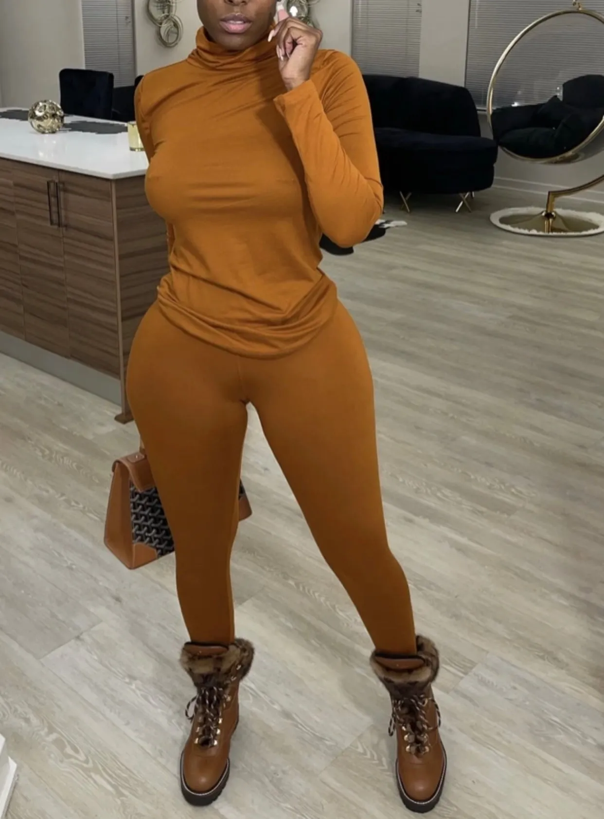 PLUS SIZE! CLASSY CUTE MOCK NECK MATCHING PANTS SET‼️