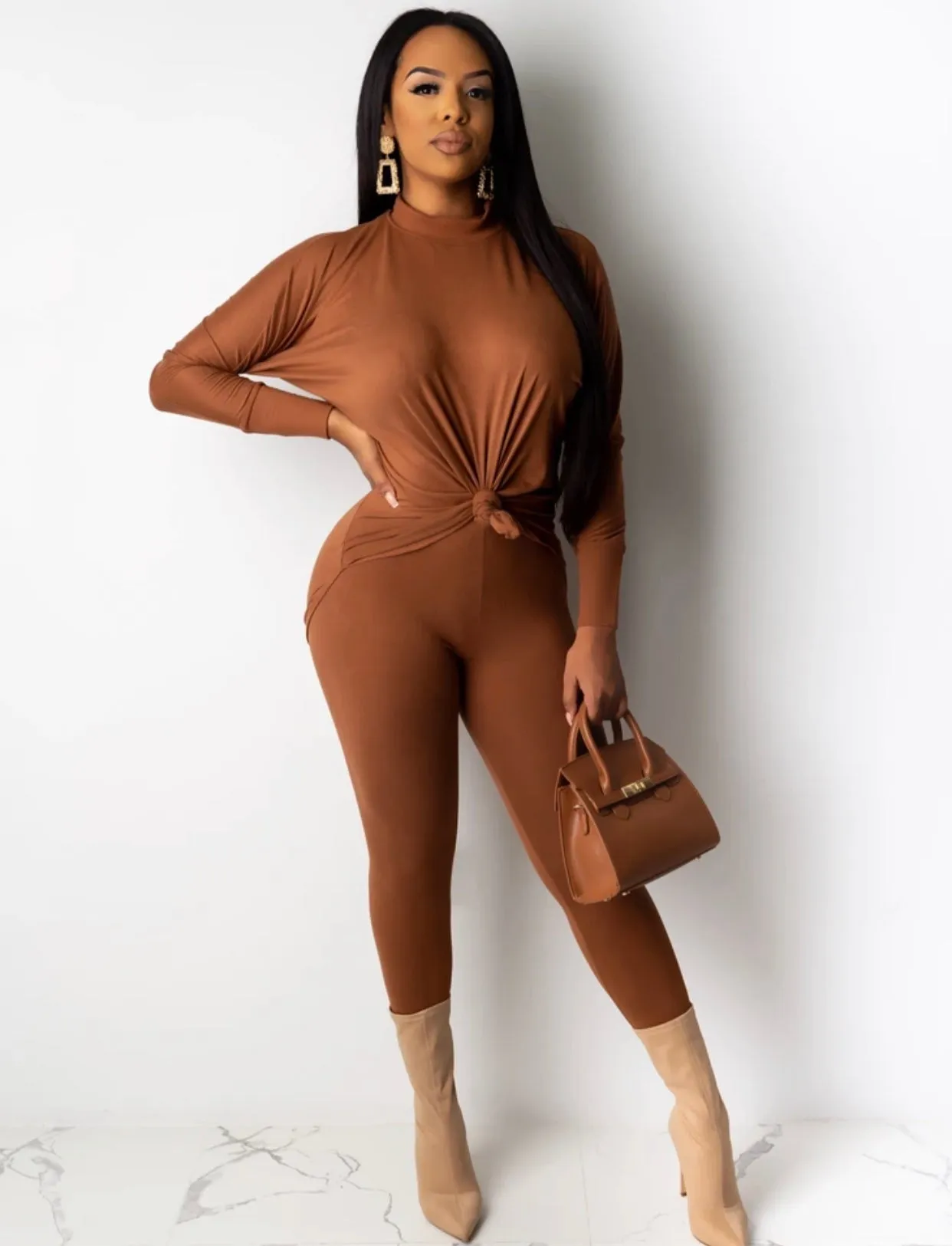 PLUS SIZE! CLASSY CUTE MOCK NECK MATCHING PANTS SET‼️