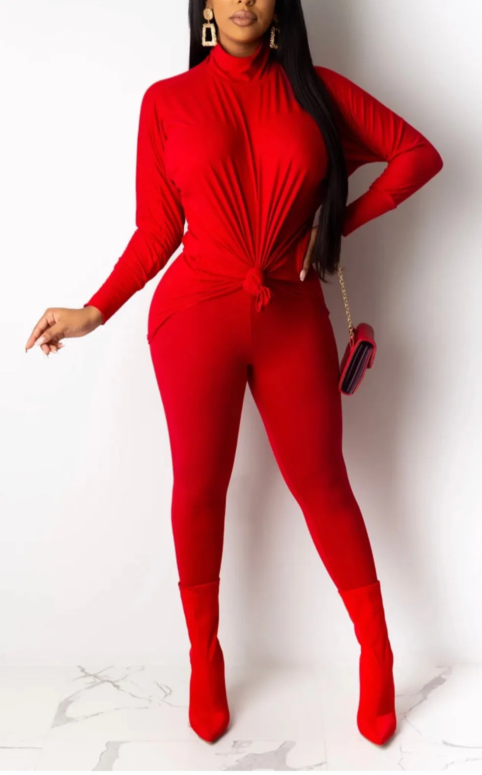PLUS SIZE! CLASSY CUTE MOCK NECK MATCHING PANTS SET‼️