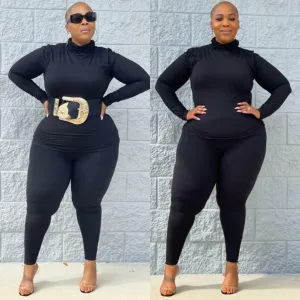 PLUS SIZE! CLASSY CUTE MOCK NECK MATCHING PANTS SET‼️