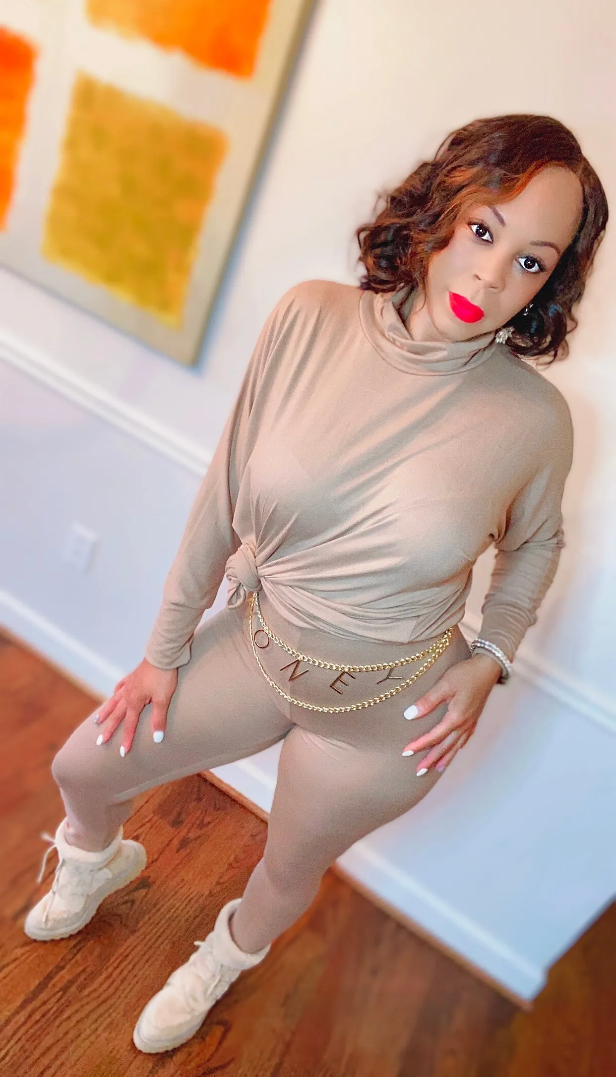 PLUS SIZE! CLASSY CUTE MOCK NECK MATCHING PANTS SET‼️