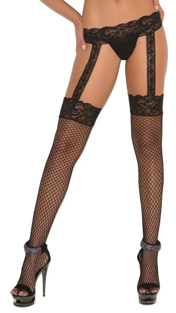 Plus Size Diamond Net Garterbelt Stockings