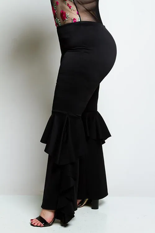 Plus Size Glam Ruffle Bell Bottom  Pants