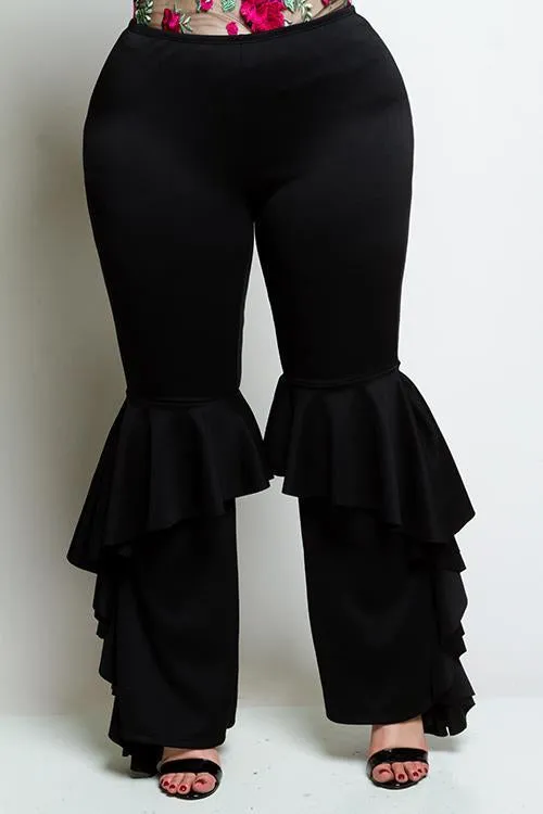 Plus Size Glam Ruffle Bell Bottom  Pants