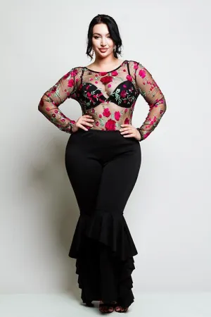 Plus Size Glam Ruffle Bell Bottom  Pants