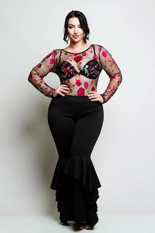 Plus Size Glam Ruffle Bell Bottom  Pants