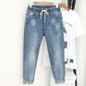 Plus Size Jeans for Women Stretchy Nine-Point Pants Thin High-Waist Pants XL-6XL