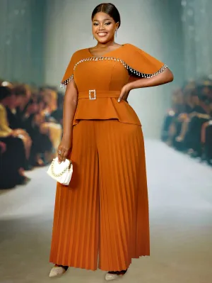Plus Size Jumpsuits V Neck Cape Sleeve High