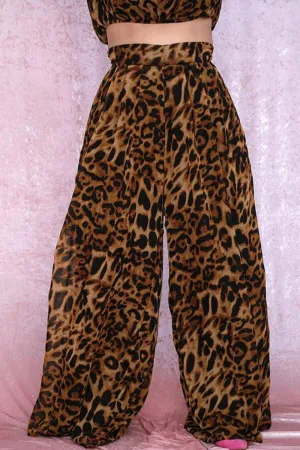 Plus Size Leopard Wide Leg Palazzo Pants