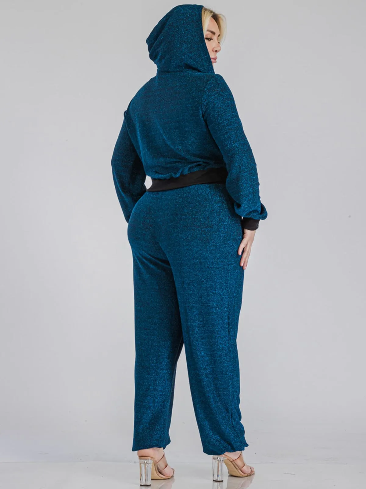 PLUS SIZE LONG SLEEVE JACKET & ELASTIC WAIST PANTS SHIMMER 2PC. SET