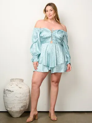 PLUS SIZE LONG SLEEVE OFF SHOULDER RUFFLE ROMPER